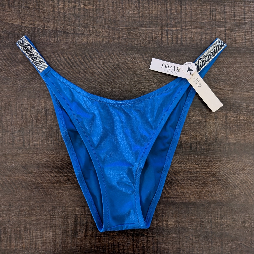 Victoria's Secret Swim Shine Strap Bikini Brazilian Bottom. Blue Oar Size L / XL